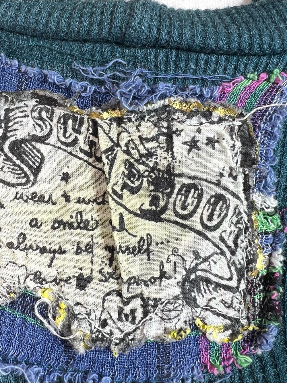 Scrapbook Green Teal Thermal Skull Floral 3/4 Sleeve Sweater Size M Y2K Grunge - Picture 7 of 10